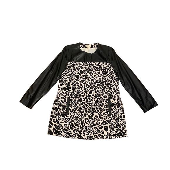 Chicos Black Faux Leather Leopard Print Long Jacket Size M 8 - Picture 3 of 10